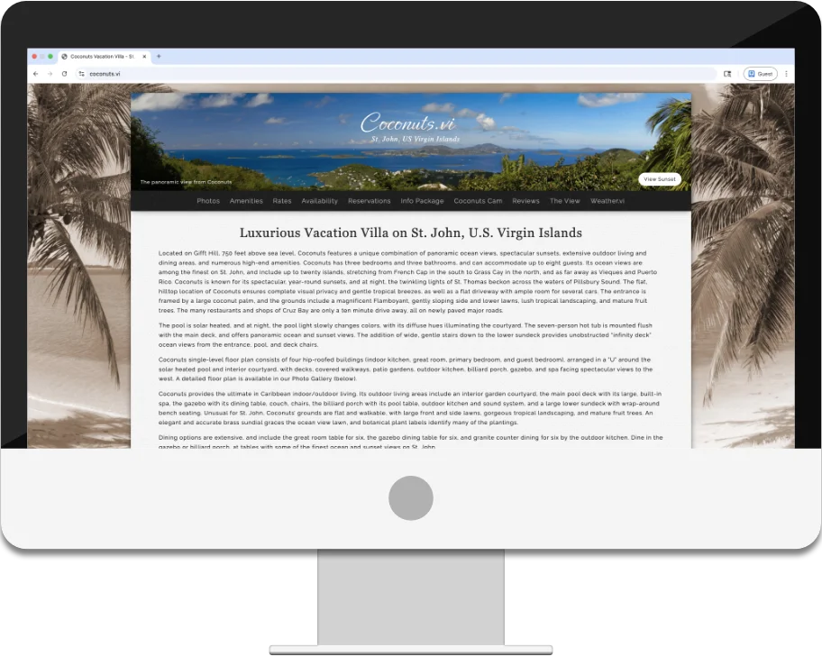 screenshot of the Coconuts Villa rental property website