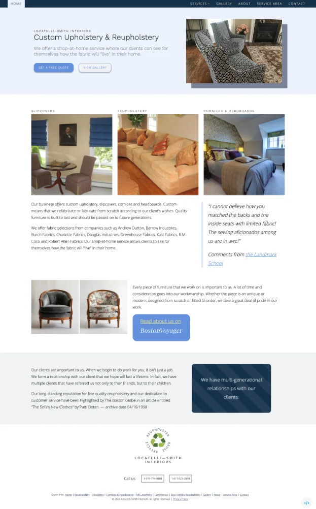 screenshot of the Locatelli-Smith Interiors redesign